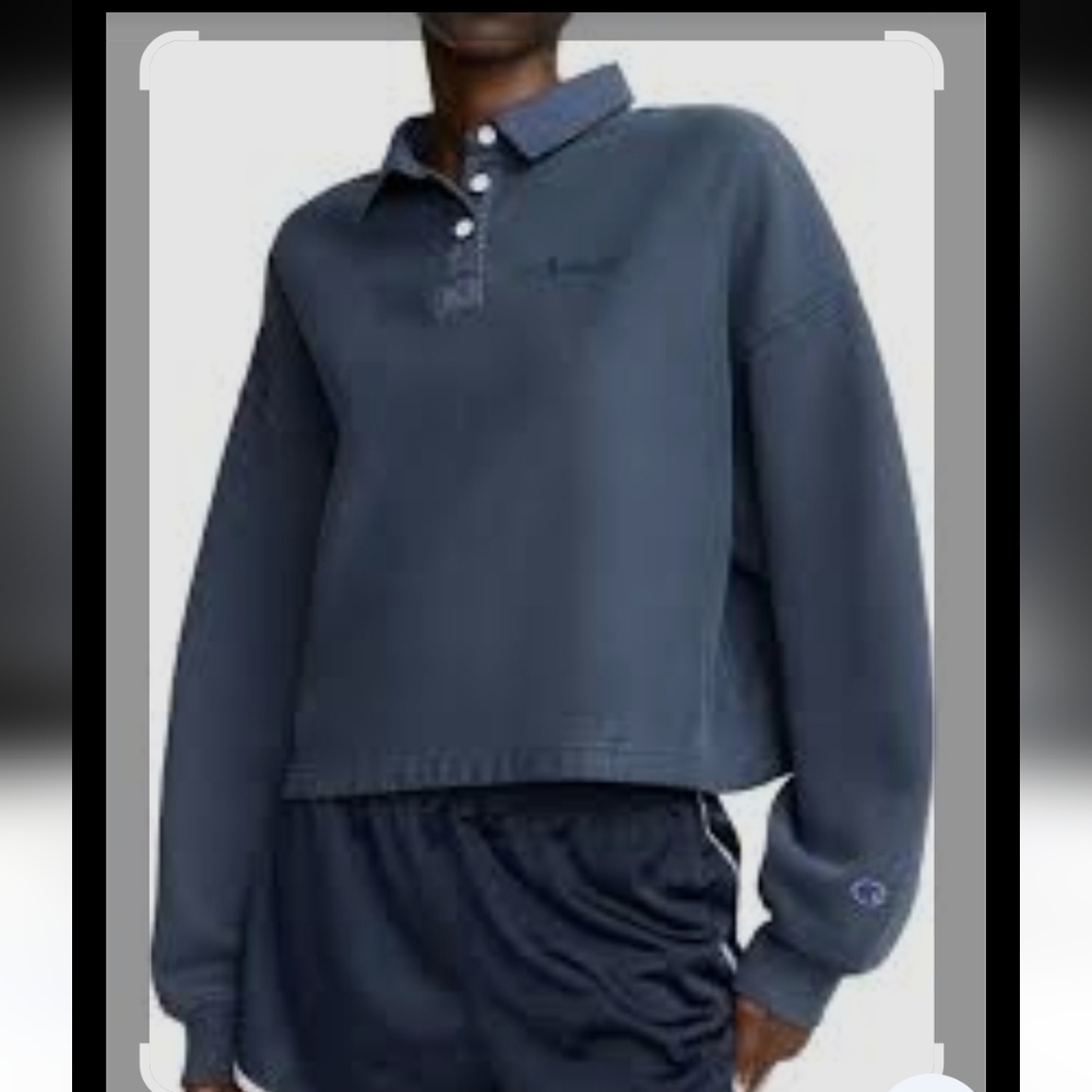 Champion Blue Time Capsule Riley Rugby Long Sleeve Women's Sweatshirt Size S